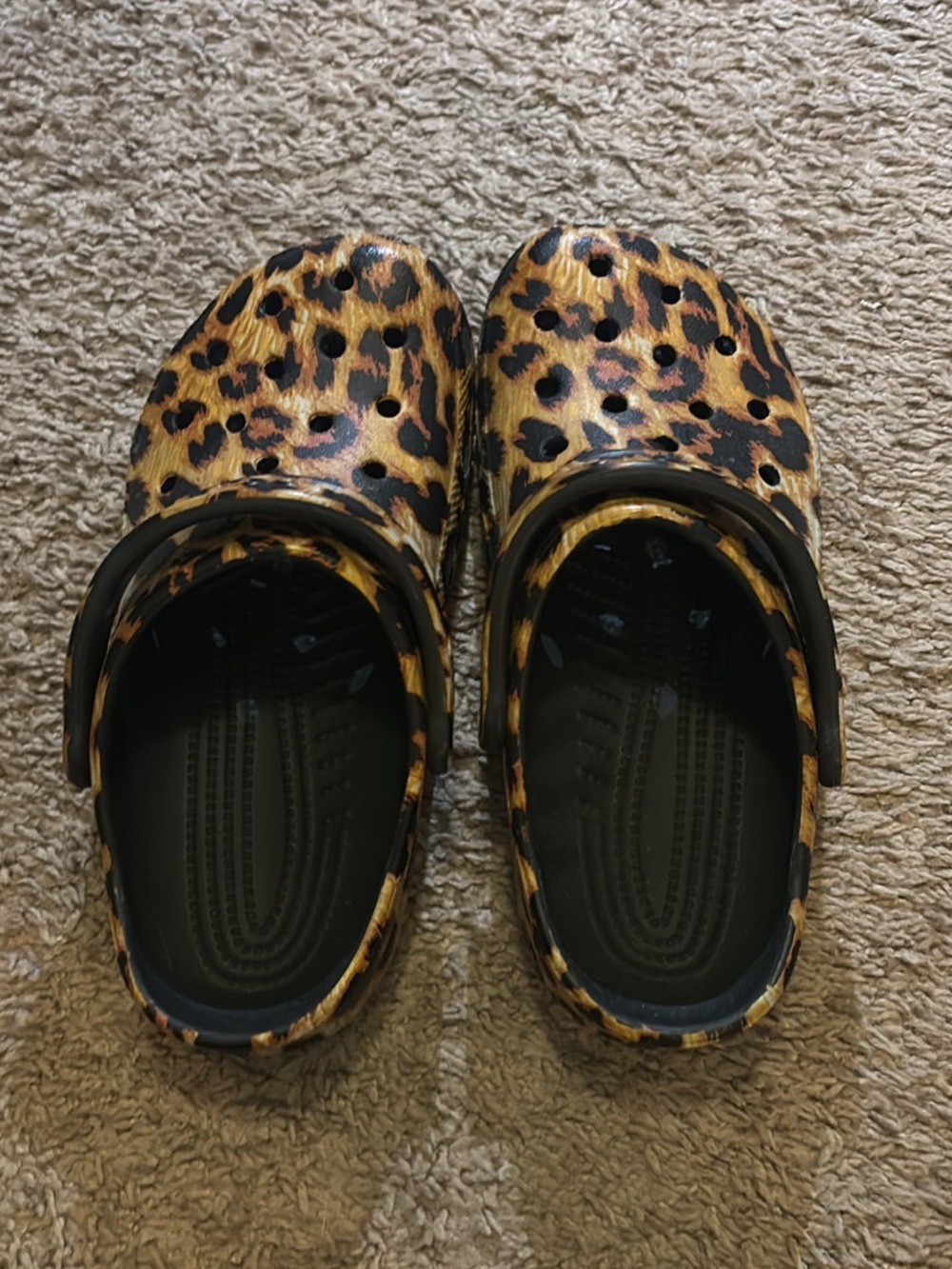 CROCS Leopard Print Clogs in Black and Brown